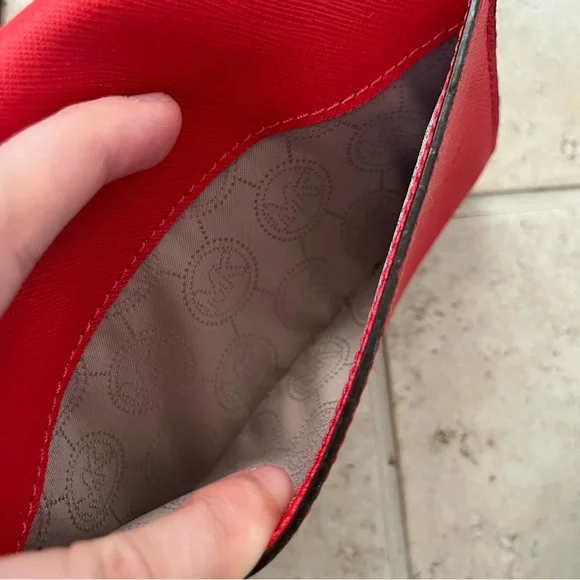 Michael Kors Cherry Red Mini Crossbody Bag with Gold Chain Everyday Casual Purse - Picture 6 of 12